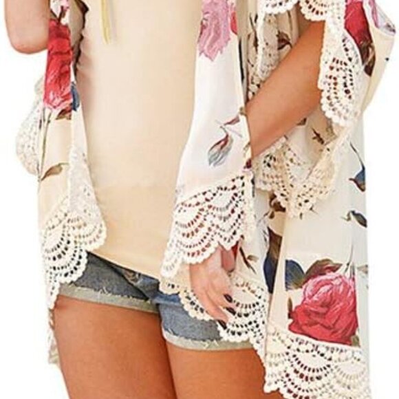 Women Chiffon Printed Cardigan Kimono Robe Tops Beach Bikini Cover up Blouse - Picture 3 of 5